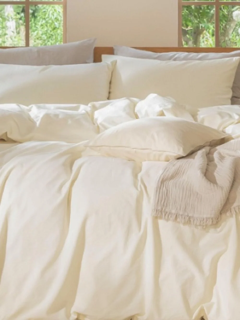 KING Neutral Duvet 3Pc Set 100% Washed Cotton Linen-Like - CREAM